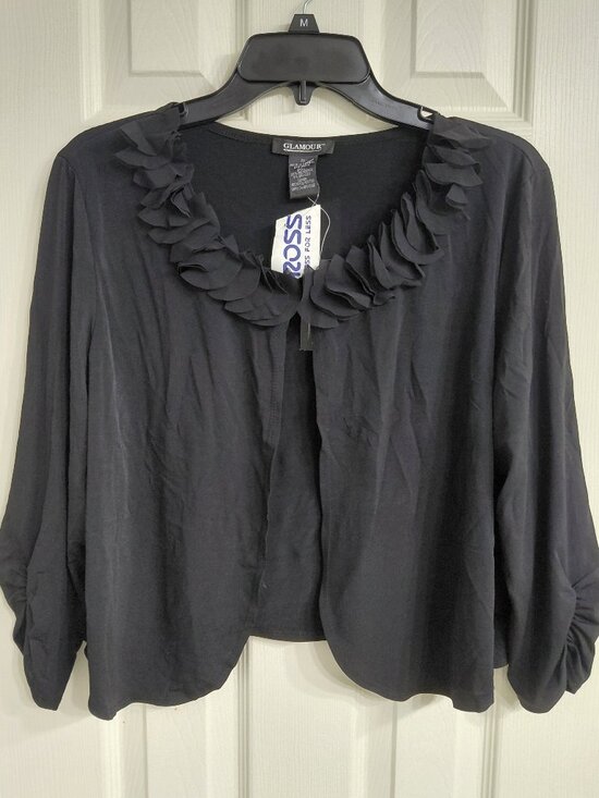 Glamour Sweaters - Black Ruffle Cardigan